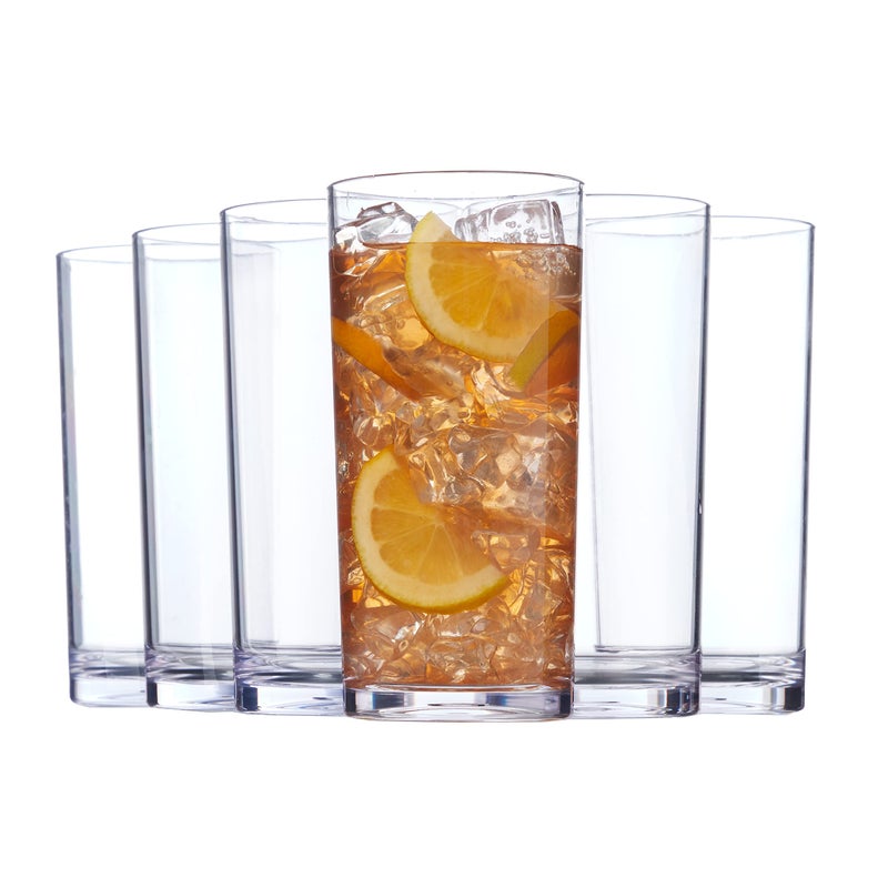 US Acrylic Classic Clear Plastic Reusable Drinking Glasses (Set of 6) 24oz Iced-Tea Cups | BPA-Free Tumblers, Made in USA | Top-Rack Dishwasher Safe - Image 1